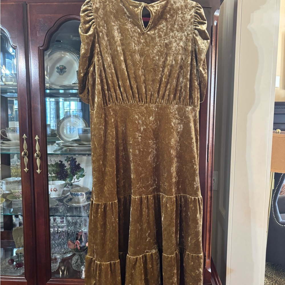 Who What Wear Velvet Long Sleeve Dress in Brown - Picture 2 of 4